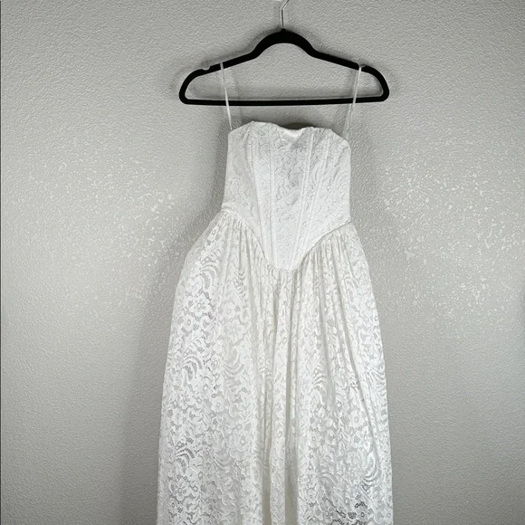 Lulus Shiori White Lace Bustier Basque Waist Strapless Maxi Dress Size XS New! - Picture 6 of 11